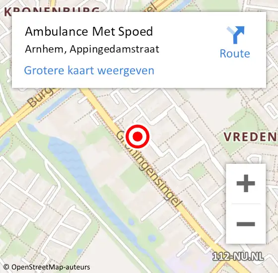 Locatie op kaart van de 112 melding: Ambulance Met Spoed Naar Arnhem, Appingedamstraat op 12 april 2022 14:27