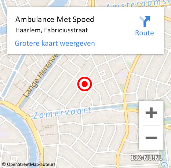 Locatie op kaart van de 112 melding: Ambulance Met Spoed Naar Haarlem, Fabriciusstraat op 12 april 2022 14:33