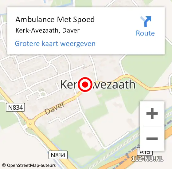 Locatie op kaart van de 112 melding: Ambulance Met Spoed Naar Kerk-Avezaath, Daver op 12 april 2022 14:47