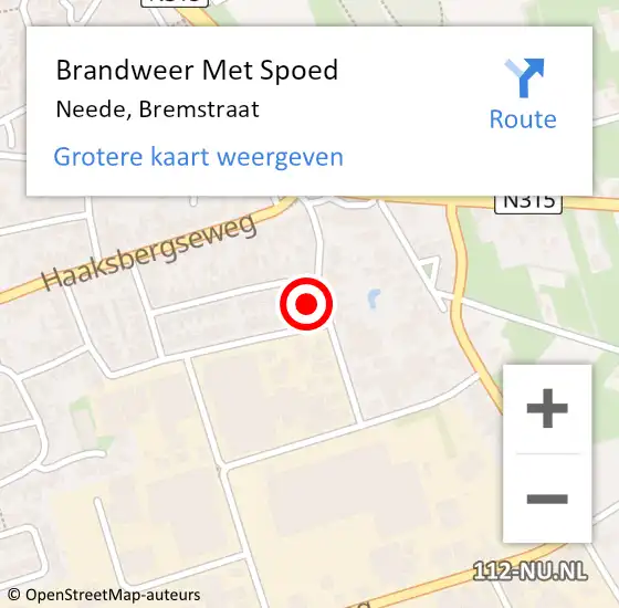 Locatie op kaart van de 112 melding: Brandweer Met Spoed Naar Neede, Bremstraat op 12 april 2022 15:08