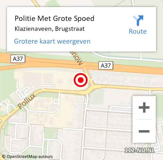 Locatie op kaart van de 112 melding: Politie Met Grote Spoed Naar Klazienaveen, Brugstraat op 12 april 2022 15:16