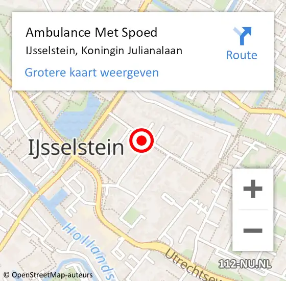 Locatie op kaart van de 112 melding: Ambulance Met Spoed Naar IJsselstein, Koningin Julianalaan op 14 juli 2014 09:36