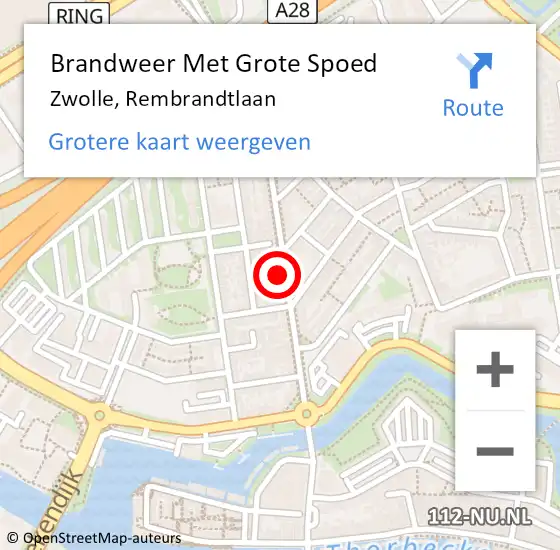 Locatie op kaart van de 112 melding: Brandweer Met Grote Spoed Naar Zwolle, Rembrandtlaan op 12 april 2022 15:25