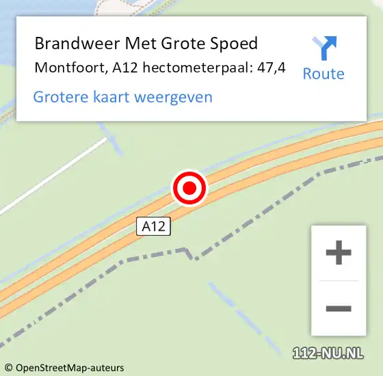 Locatie op kaart van de 112 melding: Brandweer Met Grote Spoed Naar Montfoort, A12 hectometerpaal: 47,4 op 12 april 2022 15:33