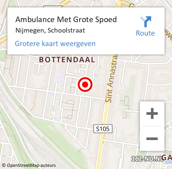 Locatie op kaart van de 112 melding: Ambulance Met Grote Spoed Naar Nijmegen, Schoolstraat op 12 april 2022 15:38