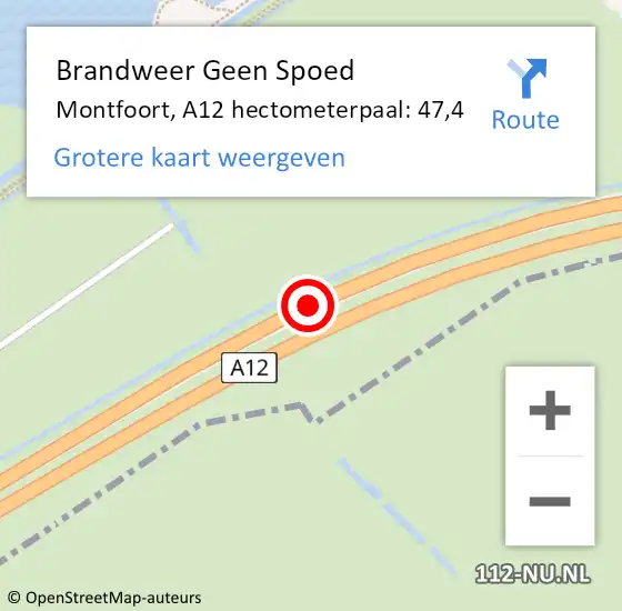 Locatie op kaart van de 112 melding: Brandweer Geen Spoed Naar Montfoort, A12 hectometerpaal: 47,4 op 12 april 2022 15:41