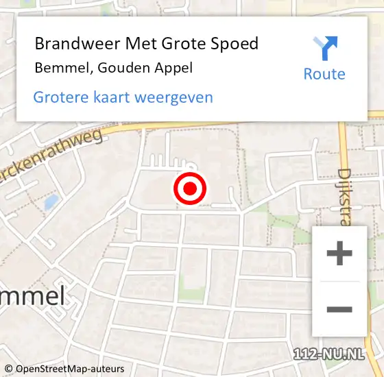 Locatie op kaart van de 112 melding: Brandweer Met Grote Spoed Naar Bemmel, Gouden Appel op 12 april 2022 16:17