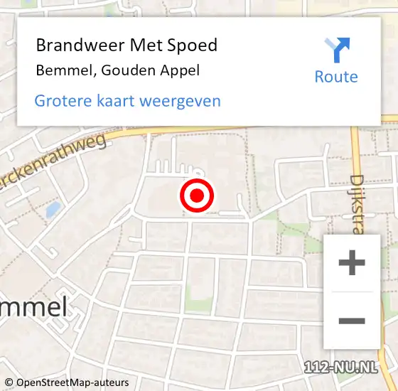 Locatie op kaart van de 112 melding: Brandweer Met Spoed Naar Bemmel, Gouden Appel op 12 april 2022 16:20