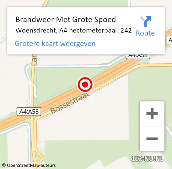 Locatie op kaart van de 112 melding: Brandweer Met Grote Spoed Naar Woensdrecht, A4 hectometerpaal: 242 op 12 april 2022 16:46