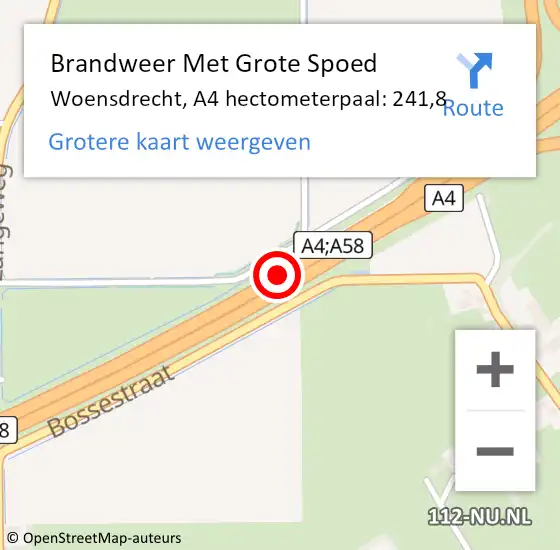 Locatie op kaart van de 112 melding: Brandweer Met Grote Spoed Naar Woensdrecht, A4 hectometerpaal: 241,8 op 12 april 2022 16:54