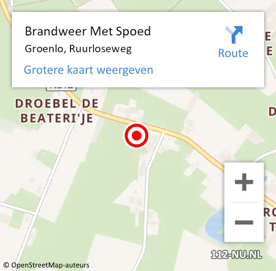 Locatie op kaart van de 112 melding: Brandweer Met Spoed Naar Groenlo, Ruurloseweg op 12 april 2022 16:56