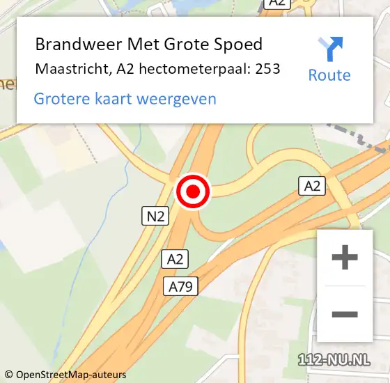 Locatie op kaart van de 112 melding: Brandweer Met Grote Spoed Naar Maastricht, A2 hectometerpaal: 253 op 12 april 2022 16:57