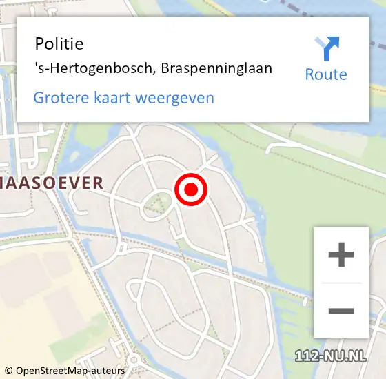 Locatie op kaart van de 112 melding: Politie 's-Hertogenbosch, Braspenninglaan op 12 april 2022 17:01