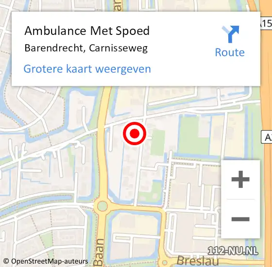 Locatie op kaart van de 112 melding: Ambulance Met Spoed Naar Barendrecht, Carnisseweg op 12 april 2022 17:24