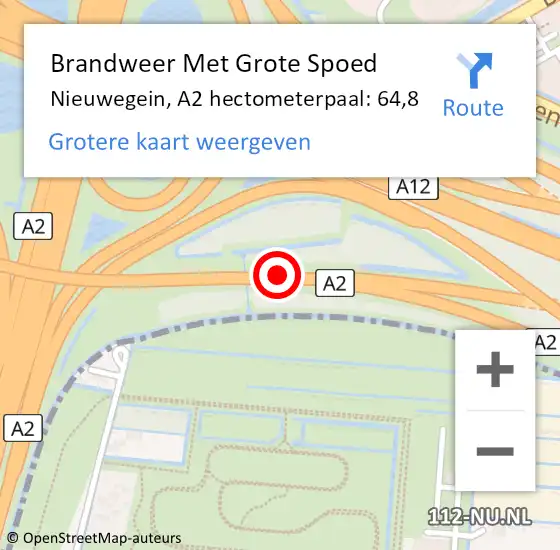 Locatie op kaart van de 112 melding: Brandweer Met Grote Spoed Naar Nieuwegein, A2 hectometerpaal: 64,8 op 12 april 2022 17:32