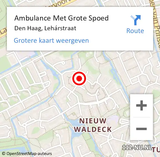 Locatie op kaart van de 112 melding: Ambulance Met Grote Spoed Naar Den Haag, Lehárstraat op 12 april 2022 17:41