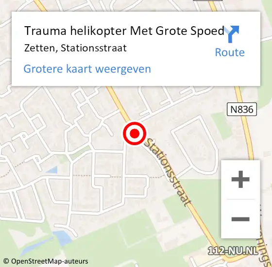 Locatie op kaart van de 112 melding: Trauma helikopter Met Grote Spoed Naar Zetten, Stationsstraat op 12 april 2022 17:43