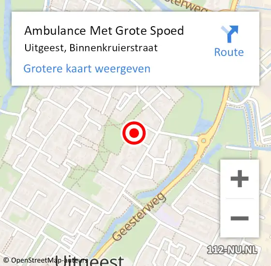 Locatie op kaart van de 112 melding: Ambulance Met Grote Spoed Naar Uitgeest, Binnenkruierstraat op 12 april 2022 17:45