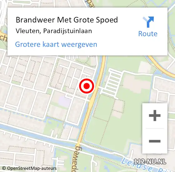 Locatie op kaart van de 112 melding: Brandweer Met Grote Spoed Naar Vleuten, Paradijstuinlaan op 12 april 2022 17:49