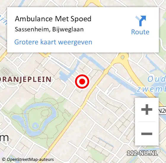 Locatie op kaart van de 112 melding: Ambulance Met Spoed Naar Sassenheim, Bijweglaan op 12 april 2022 18:50