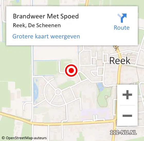 Locatie op kaart van de 112 melding: Brandweer Met Spoed Naar Reek, De Scheenen op 12 april 2022 18:51