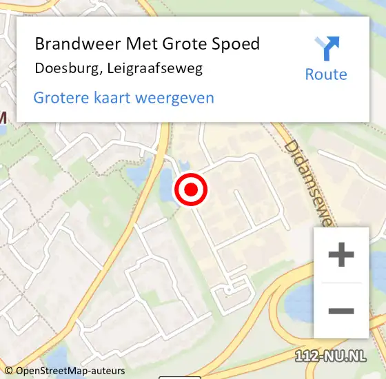 Locatie op kaart van de 112 melding: Brandweer Met Grote Spoed Naar Doesburg, Leigraafseweg op 12 april 2022 19:01