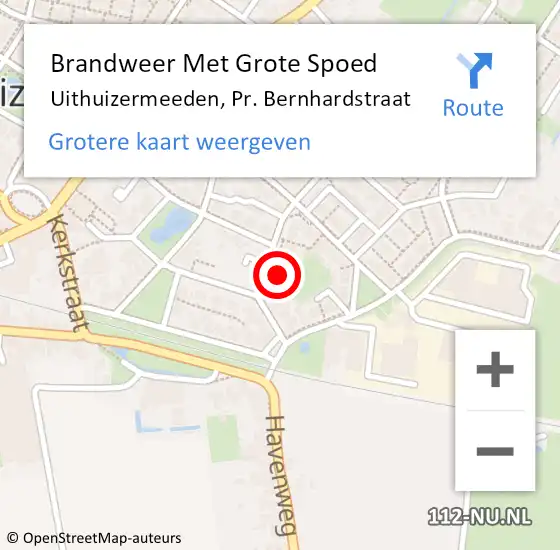 Locatie op kaart van de 112 melding: Brandweer Met Grote Spoed Naar Uithuizermeeden, Pr. Bernhardstraat op 12 april 2022 19:55