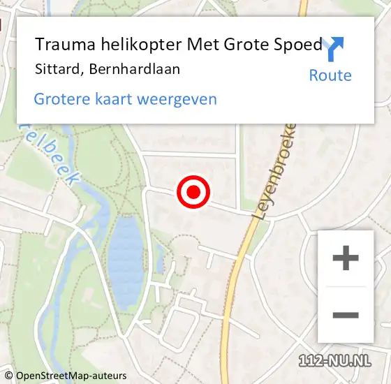 Locatie op kaart van de 112 melding: Trauma helikopter Met Grote Spoed Naar Sittard, Bernhardlaan op 12 april 2022 19:59