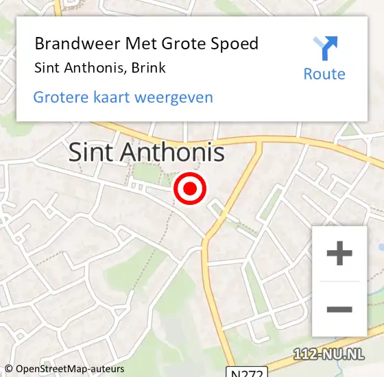 Locatie op kaart van de 112 melding: Brandweer Met Grote Spoed Naar Sint Anthonis, Brink op 12 april 2022 19:59