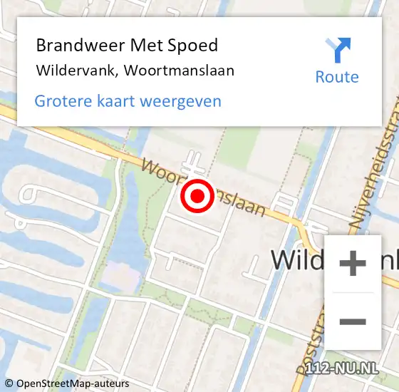 Locatie op kaart van de 112 melding: Brandweer Met Spoed Naar Wildervank, Woortmanslaan op 12 april 2022 20:09