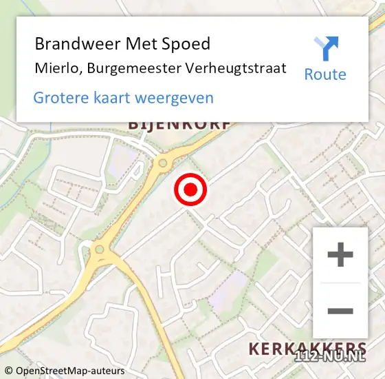 Locatie op kaart van de 112 melding: Brandweer Met Spoed Naar Mierlo, Burgemeester Verheugtstraat op 12 april 2022 20:14