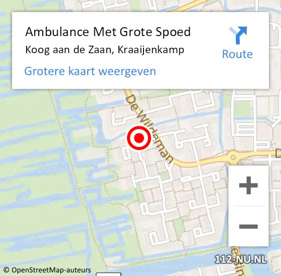 Locatie op kaart van de 112 melding: Ambulance Met Grote Spoed Naar Koog aan de Zaan, Kraaijenkamp op 12 april 2022 20:17