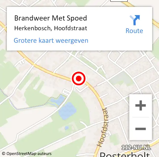 Locatie op kaart van de 112 melding: Brandweer Met Spoed Naar Herkenbosch, Hoofdstraat op 12 april 2022 20:57
