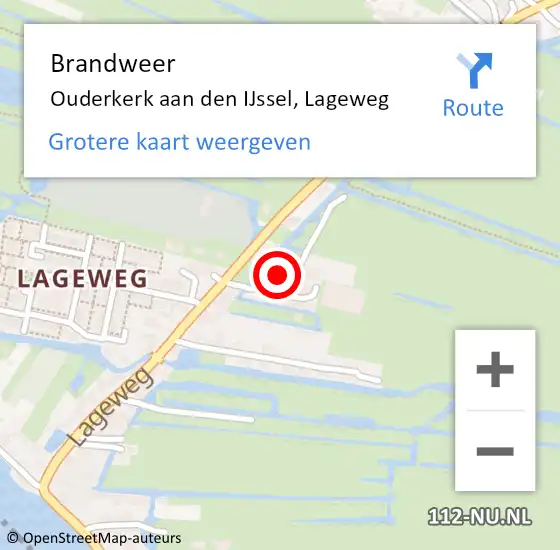 Locatie op kaart van de 112 melding: Brandweer Ouderkerk aan den IJssel, Lageweg op 12 april 2022 20:57