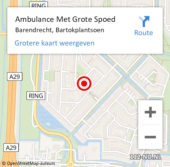 Locatie op kaart van de 112 melding: Ambulance Met Grote Spoed Naar Barendrecht, Bartokplantsoen op 12 april 2022 21:20