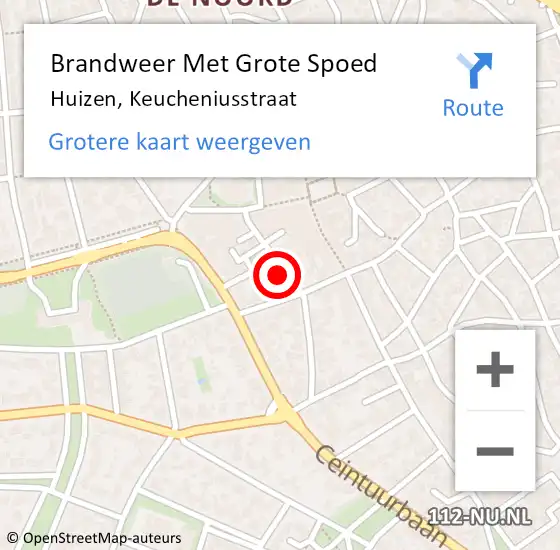 Locatie op kaart van de 112 melding: Brandweer Met Grote Spoed Naar Huizen, Keucheniusstraat op 12 april 2022 21:53