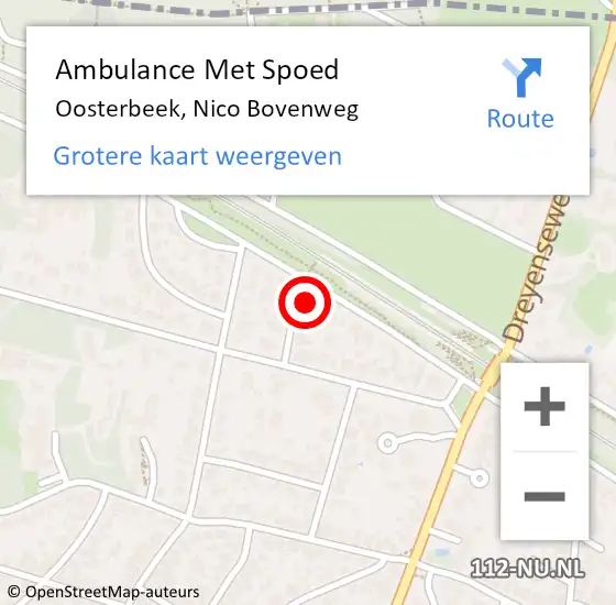 Locatie op kaart van de 112 melding: Ambulance Met Spoed Naar Oosterbeek, Nico Bovenweg op 12 april 2022 22:02