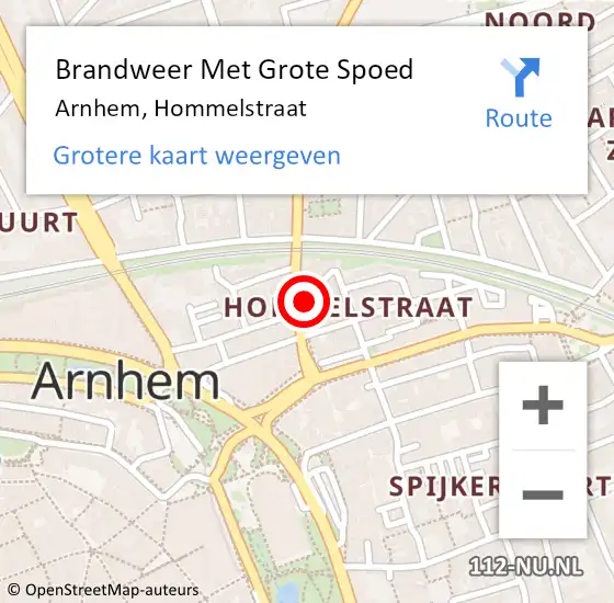 Locatie op kaart van de 112 melding: Brandweer Met Grote Spoed Naar Arnhem, Hommelstraat op 12 april 2022 22:23