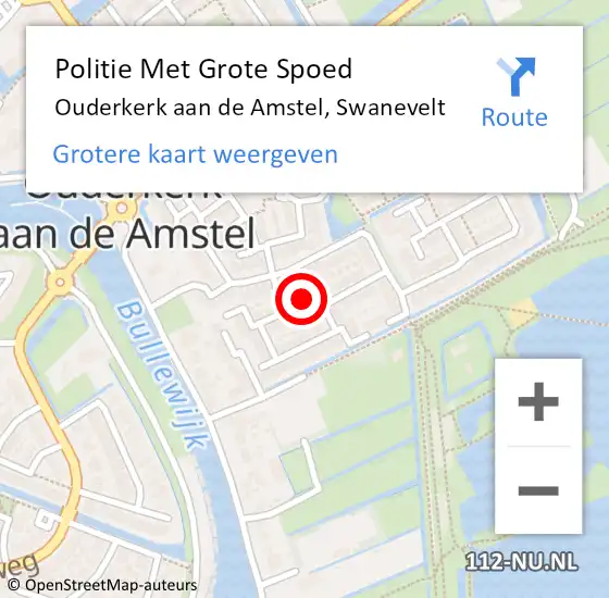 Locatie op kaart van de 112 melding: Politie Met Grote Spoed Naar Ouderkerk aan de Amstel, Swanevelt op 12 april 2022 22:33