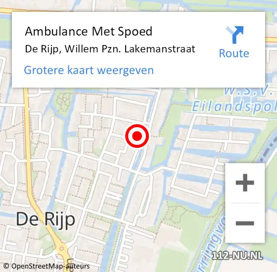 Locatie op kaart van de 112 melding: Ambulance Met Spoed Naar De Rijp, Willem Pzn. Lakemanstraat op 12 april 2022 23:21