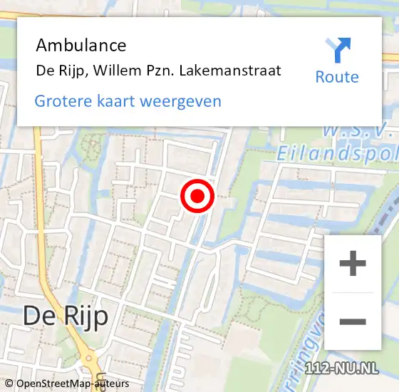 Locatie op kaart van de 112 melding: Ambulance De Rijp, Willem Pzn. Lakemanstraat op 12 april 2022 23:22