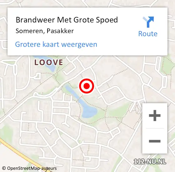 Locatie op kaart van de 112 melding: Brandweer Met Grote Spoed Naar Someren, Pasakker op 13 april 2022 00:52