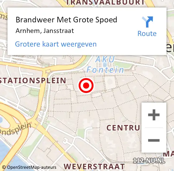 Locatie op kaart van de 112 melding: Brandweer Met Grote Spoed Naar Arnhem, Jansstraat op 13 april 2022 00:59