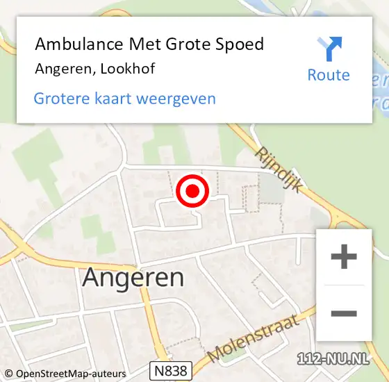 Locatie op kaart van de 112 melding: Ambulance Met Grote Spoed Naar Angeren, Lookhof op 13 april 2022 01:00