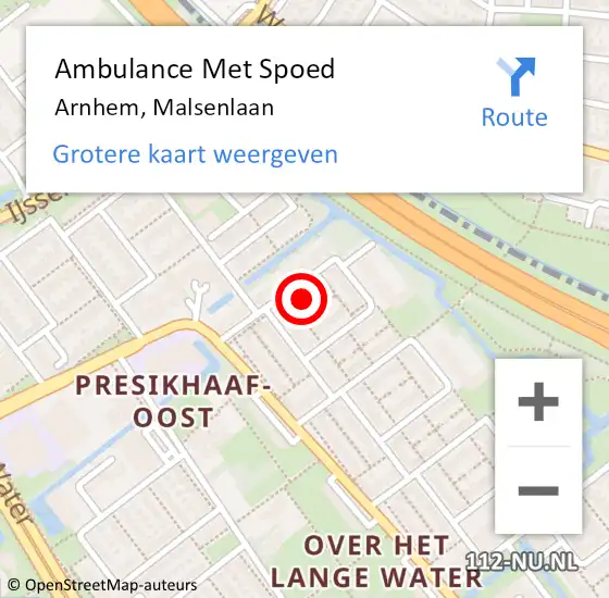 Locatie op kaart van de 112 melding: Ambulance Met Spoed Naar Arnhem, Malsenlaan op 13 april 2022 01:40