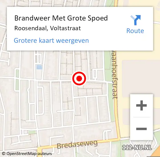 Locatie op kaart van de 112 melding: Brandweer Met Grote Spoed Naar Roosendaal, Voltastraat op 13 april 2022 02:03