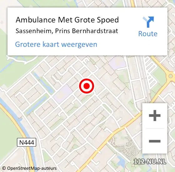 Locatie op kaart van de 112 melding: Ambulance Met Grote Spoed Naar Sassenheim, Prins Bernhardstraat op 13 april 2022 02:54