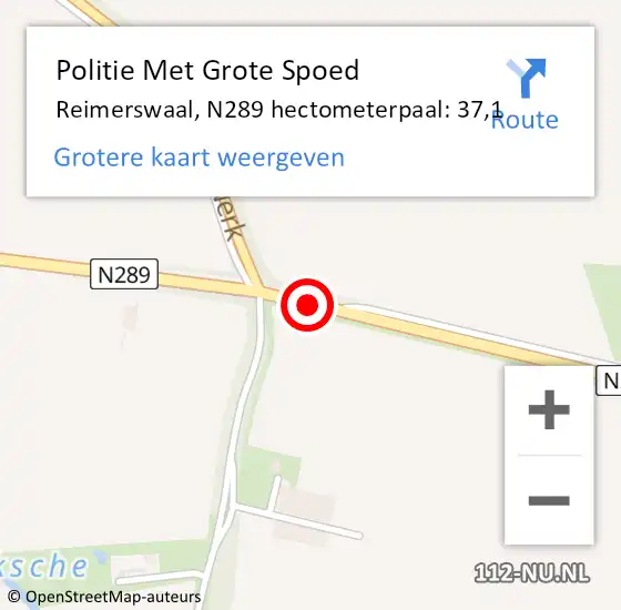 Locatie op kaart van de 112 melding: Politie Met Grote Spoed Naar Reimerswaal, N289 hectometerpaal: 37,1 op 13 april 2022 06:57