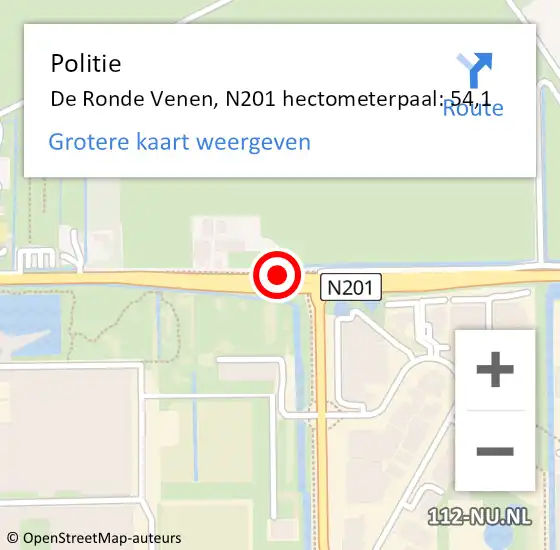 Locatie op kaart van de 112 melding: Politie De Ronde Venen, N201 hectometerpaal: 54,1 op 13 april 2022 08:04