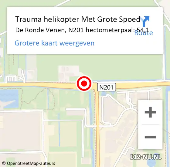Locatie op kaart van de 112 melding: Trauma helikopter Met Grote Spoed Naar De Ronde Venen, N201 hectometerpaal: 54,1 op 13 april 2022 08:05